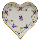 Hand-painted Herend Blue Garland Small Heart Tray Decorative Plate in fine porcelain, 4in L X 4in W, on a white background