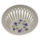 Hand-painted Herend Blue Garland Small Openwork Basket in fine porcelain, 3.75in D, on a white background