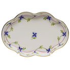 Hand-painted Herend Blue Garland Small Scalloped Tray Decorative Plate in fine porcelain, 5.5in L, on a white background