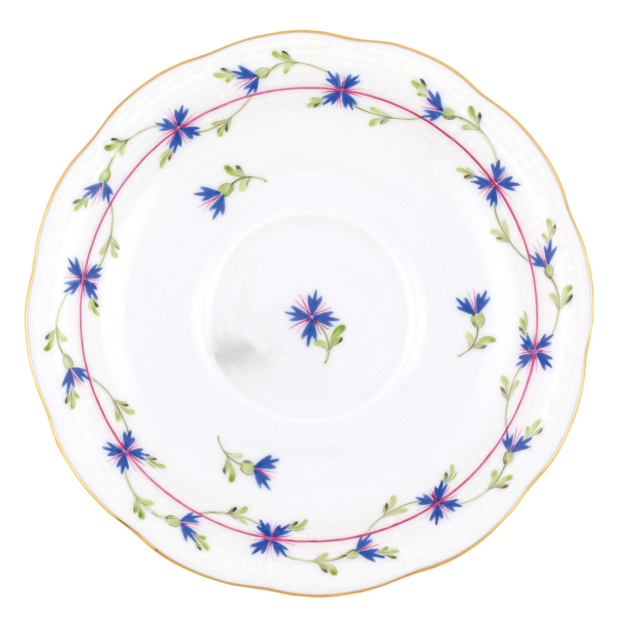 Hand-painted Herend Blue Garland Tea Saucer Cup & Saucer Set in fine porcelain, 6in D, on a white background