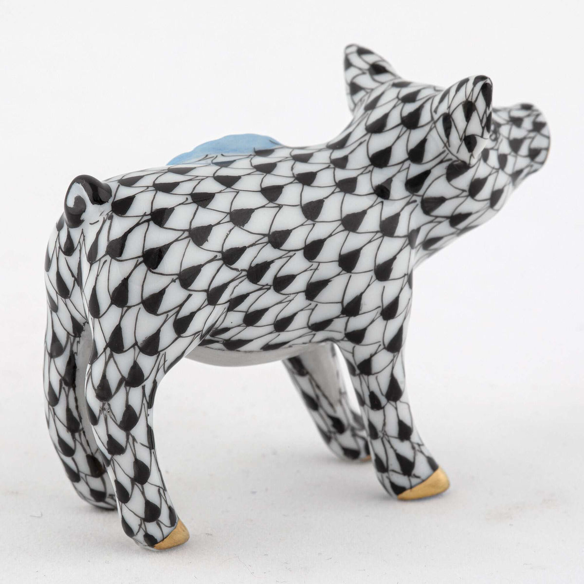 Herend Blue Ribbon Pig Figurine – Black, alternate view