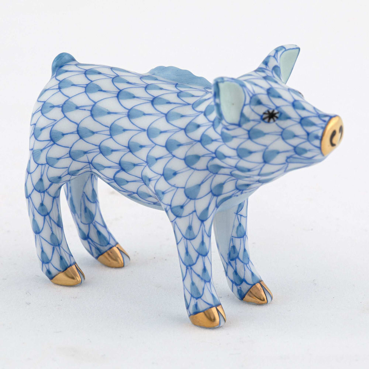 Herend Blue Ribbon Pig Figurine – Blue, alternate view