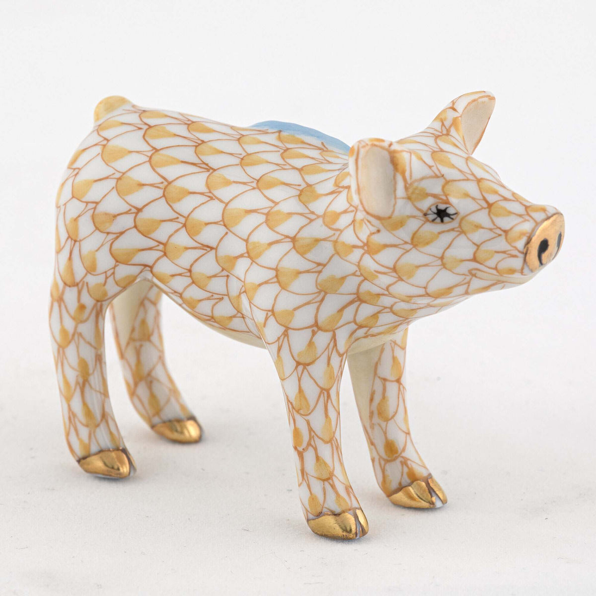 Herend Blue Ribbon Pig Figurine – Butterscotch, alternate view