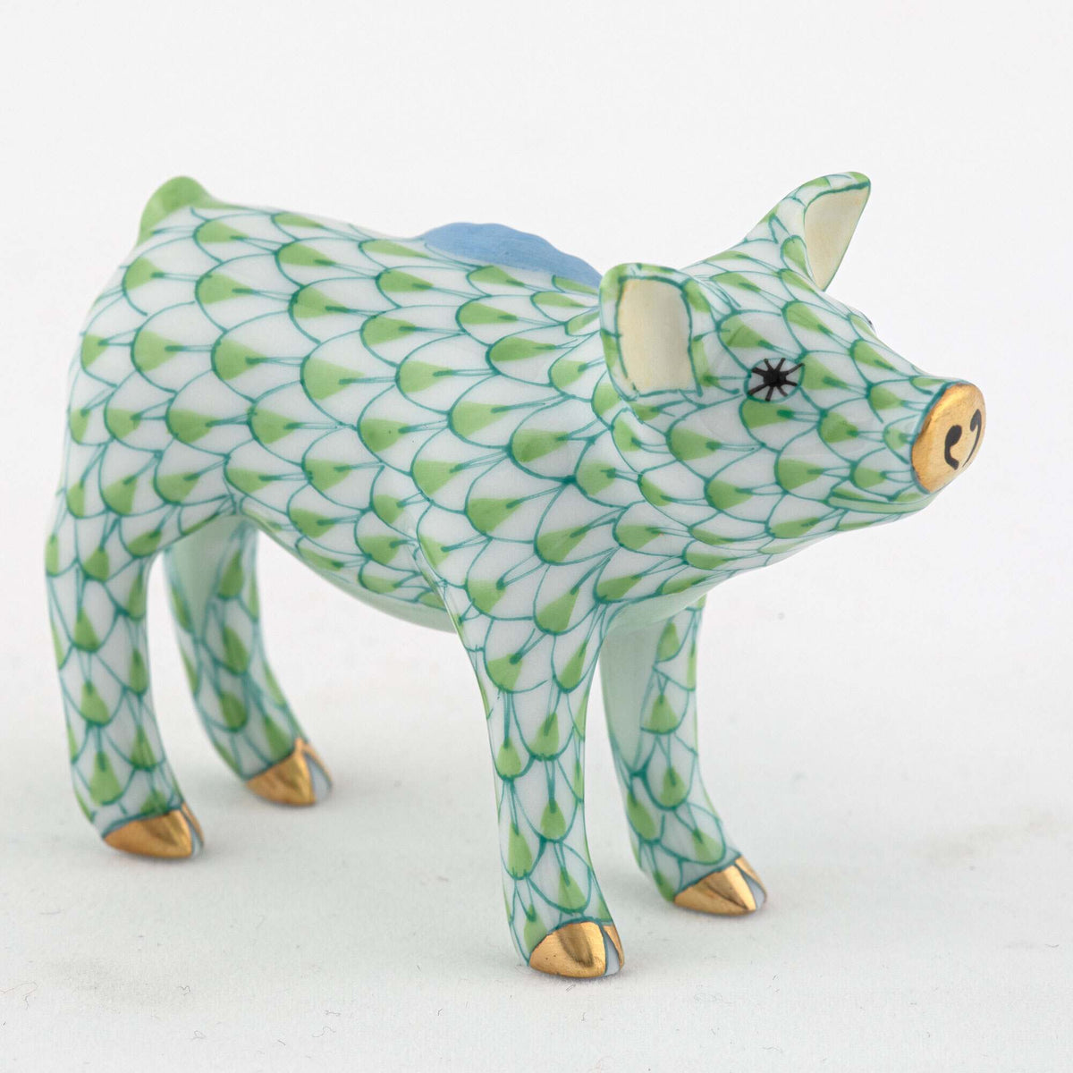 Herend Blue Ribbon Pig Figurine – Key Lime, alternate view