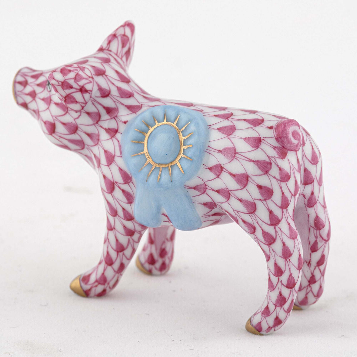 Herend Blue Ribbon Pig Figurine – Raspberry, alternate view