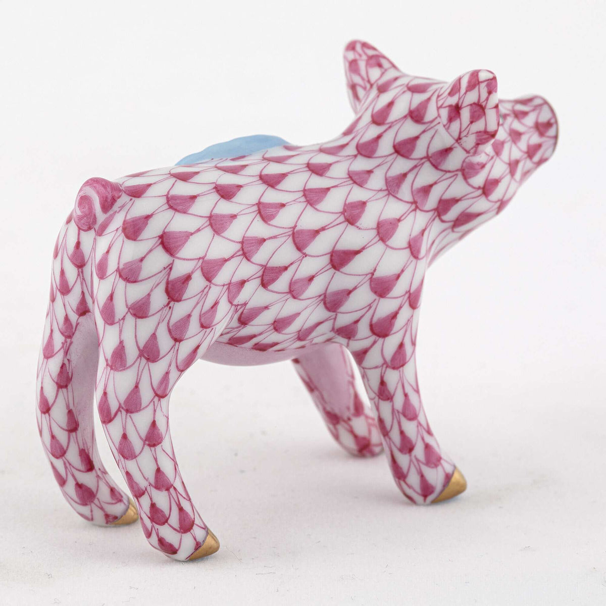 Herend Blue Ribbon Pig Figurine – Raspberry, alternate view