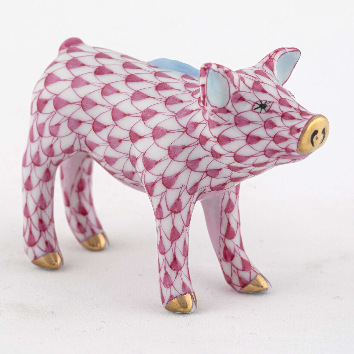 Herend Blue Ribbon Pig Figurine – Raspberry, alternate view