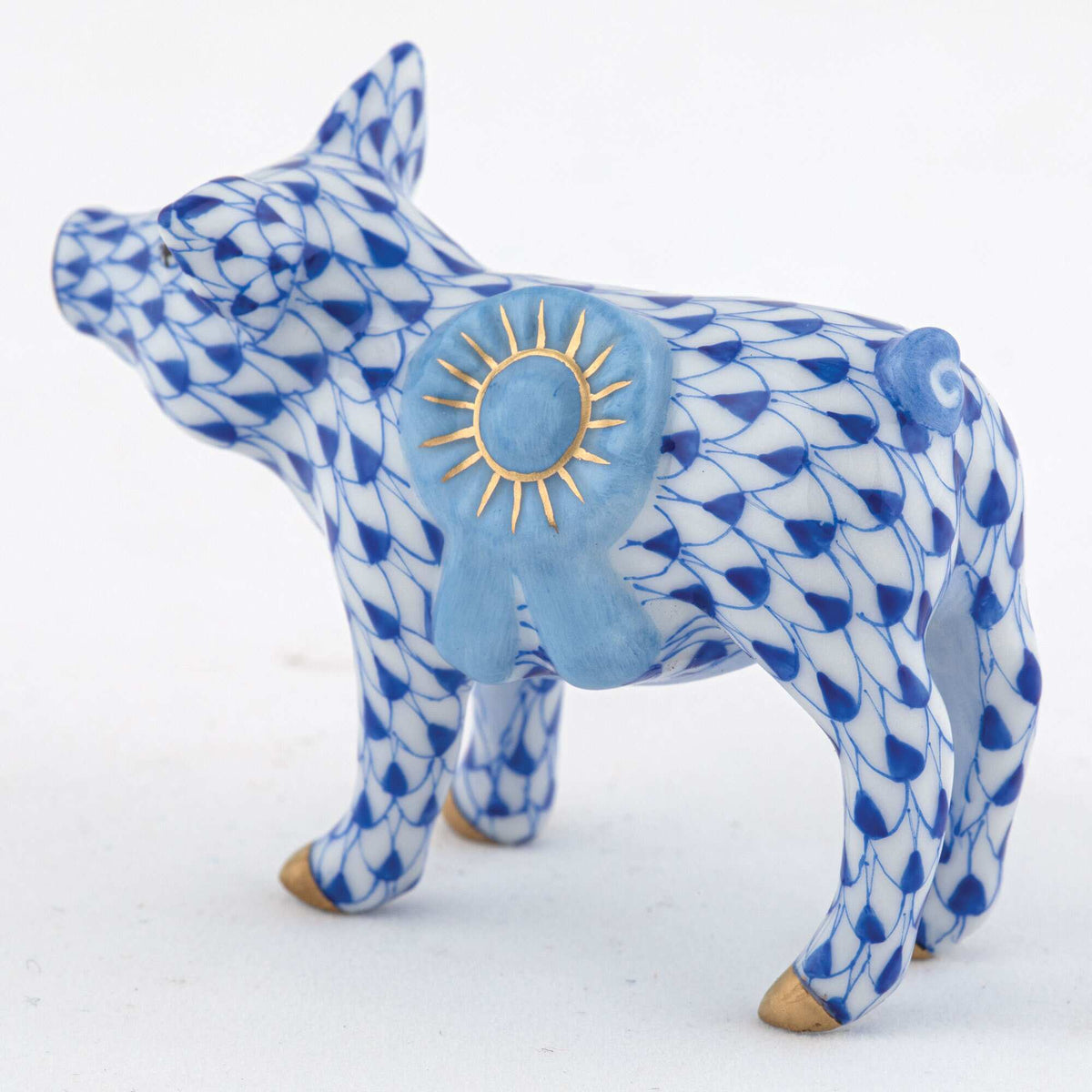 Herend Blue Ribbon Pig Figurine – Sapphire, alternate view