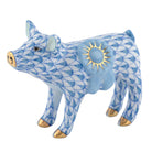 Blue Ribbon Pig Figurine in hand-painted Blue porcelain by Herend of Hungary