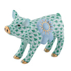 Herend Blue Ribbon Pig Figurine porcelain figurine painted in the Green fishnet pattern