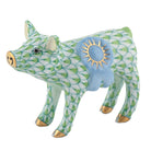 Herend Blue Ribbon Pig Figurine porcelain figurine painted in the Key Lime fishnet pattern