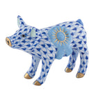 Blue Ribbon Pig Figurine in hand-painted Sapphire porcelain by Herend of Hungary