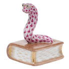 Herend Bookworm Figurine porcelain figurine painted in the Raspberry fishnet pattern