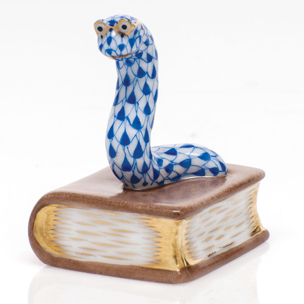 Bookworm Figurine in hand-painted Sapphire porcelain by Herend of Hungary