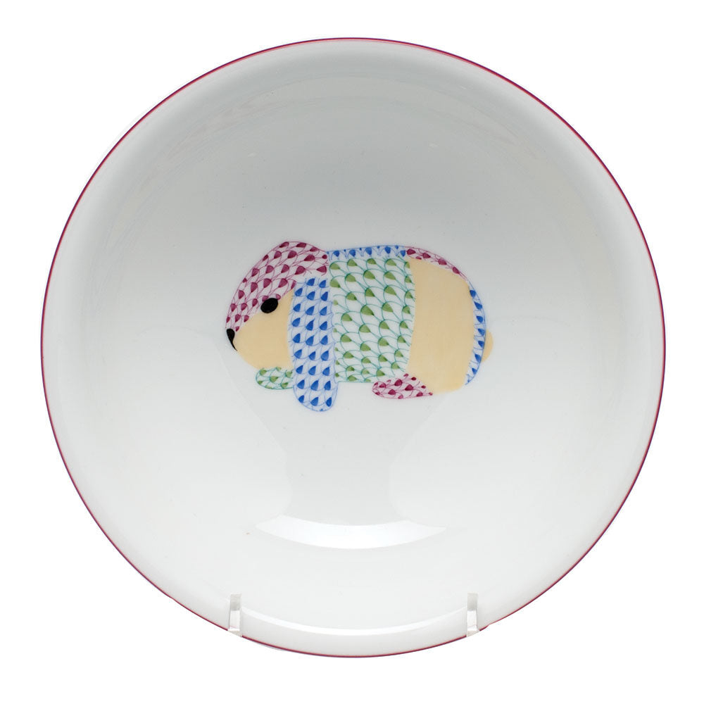 Hand-painted Herend Bowl with Bunny in fine porcelain, 7in D, on a white background