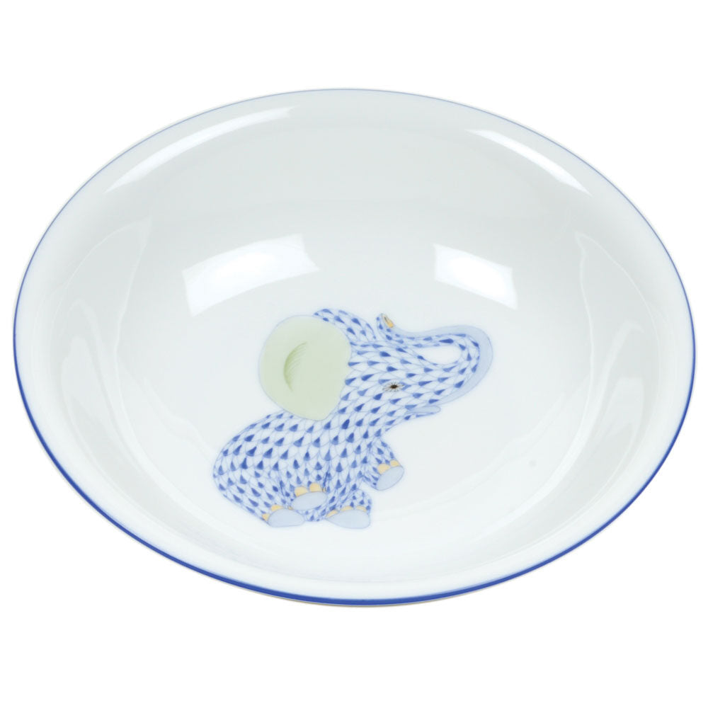 Herend Bowl with Elephant porcelain figurine painted in the Blue fishnet pattern
