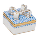 Hand-painted Herend Box with Bow in Blue fishnet porcelain on a white background