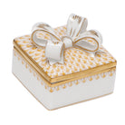 Butterscotoch fishnet Box with Bow figurine, hand-painted Herend porcelain with 24k gold accents
