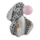 Hand-painted Herend Bubble Gum Bunny Figurine in Black fishnet porcelain on a white background