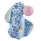 Hand-painted Herend Bubble Gum Bunny Figurine in Blue fishnet porcelain on a white background