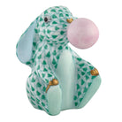 Herend Bubble Gum Bunny figurine in Green with green fishnet pattern with gold accents on a white background