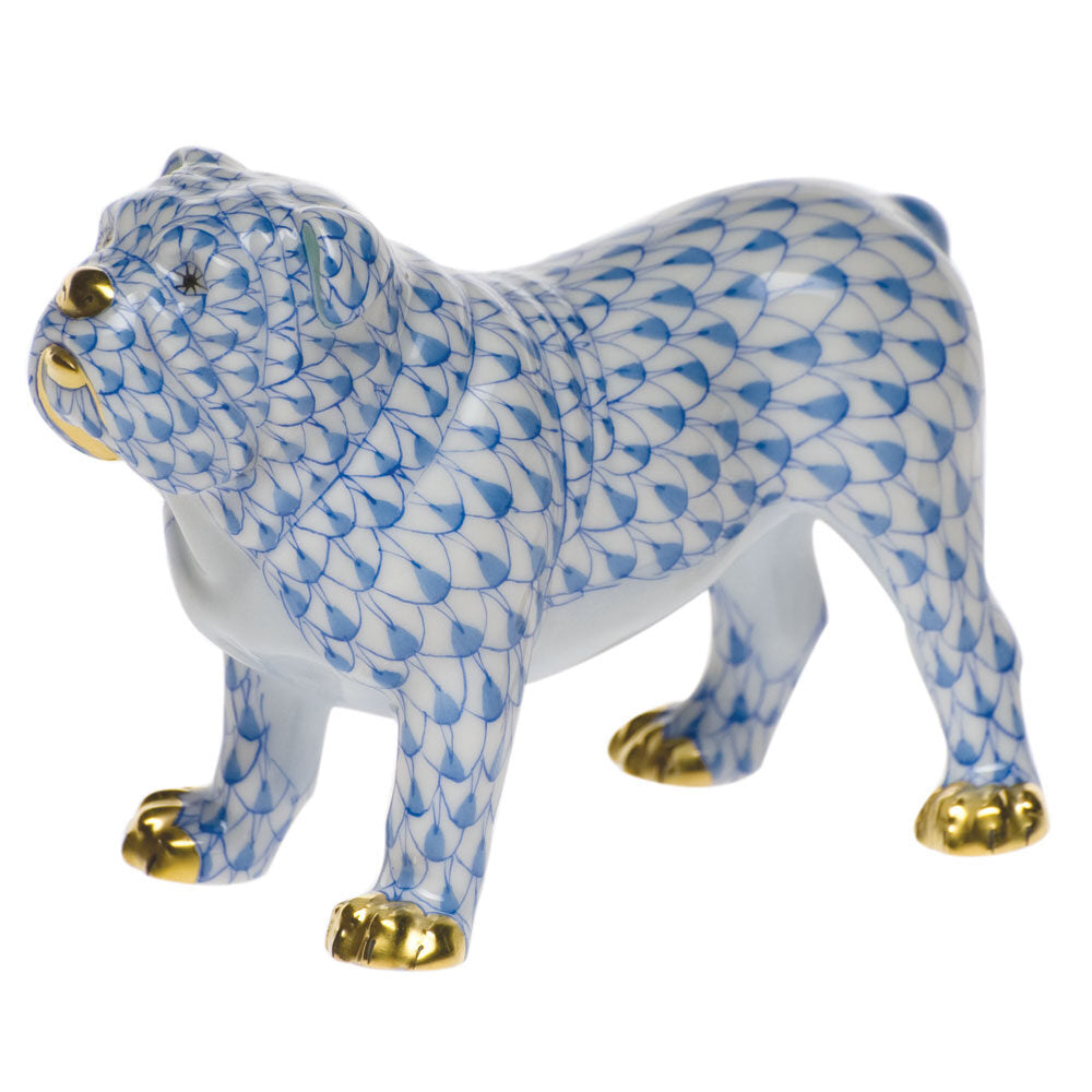 Bulldog Figurine in hand-painted Blue porcelain by Herend of Hungary