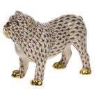 Hand-painted Herend Bulldog Figurine in Chocolate fishnet porcelain on a white background