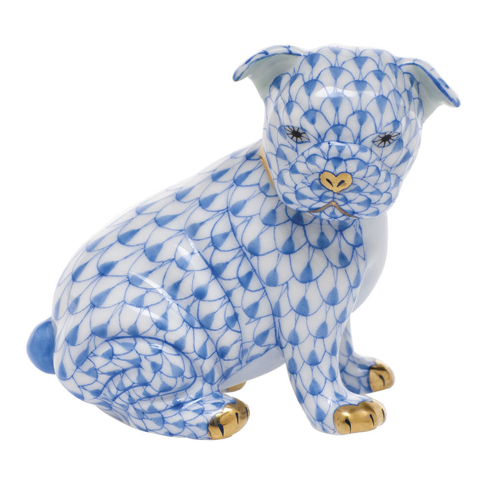 Herend Bulldog Puppy Figurine porcelain figurine painted in the Blue fishnet pattern
