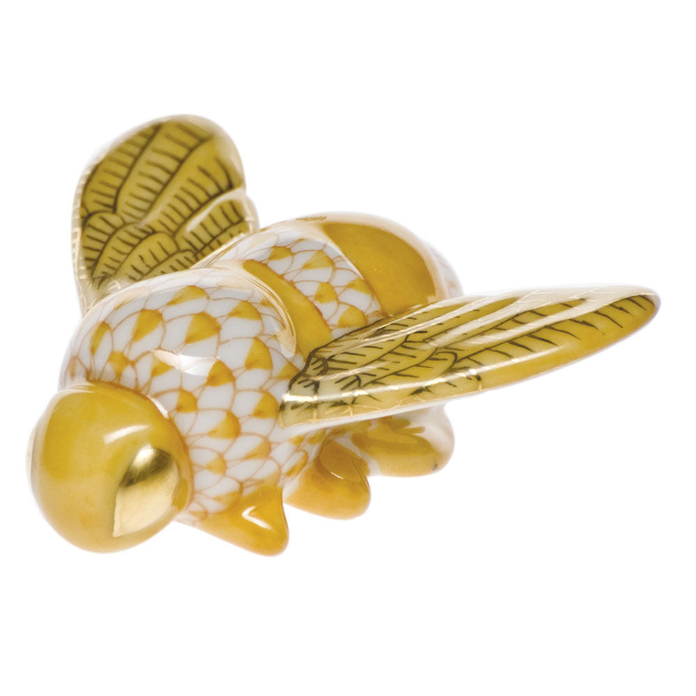 Herend Bumble Bee Figurine porcelain figurine painted in the Butterscotch fishnet pattern