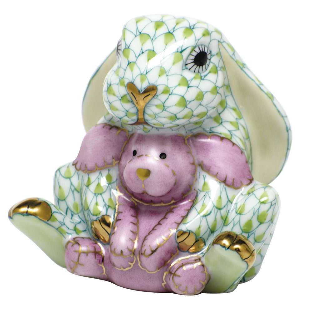 Key Lime fishnet Bunny and Lovey Figurine figurine, hand-painted Herend porcelain with 24k gold accents
