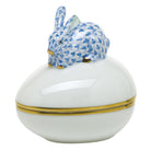 Blue fishnet Bunny Bonbon Candy Dish figurine, hand-painted Herend porcelain with 24k gold accents