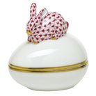 Raspberry fishnet Bunny Bonbon Candy Dish figurine, hand-painted Herend porcelain with 24k gold accents
