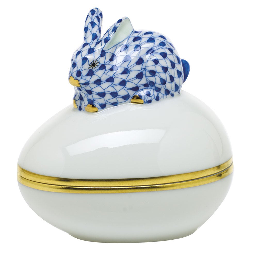 Bunny Bonbon Candy Dish in hand-painted Sapphire porcelain by Herend of Hungary