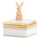 Herend Bunny Box porcelain figurine painted in the Butterscotch fishnet pattern
