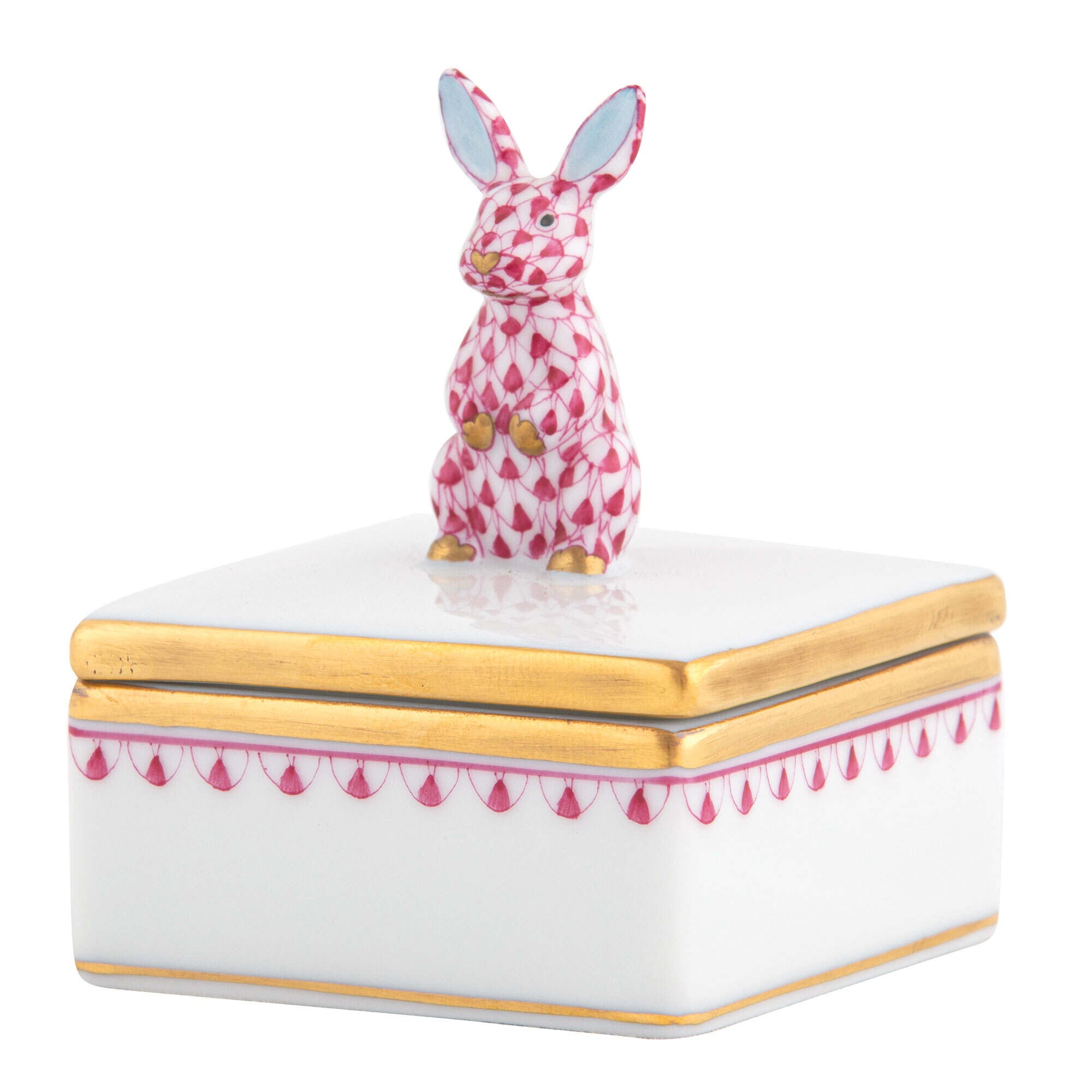 Bunny Box in hand-painted Raspberry porcelain by Herend of Hungary