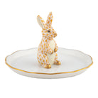 Hand-painted Herend Bunny Ring Holder Garnishment in Butterscotch fishnet porcelain on a white background