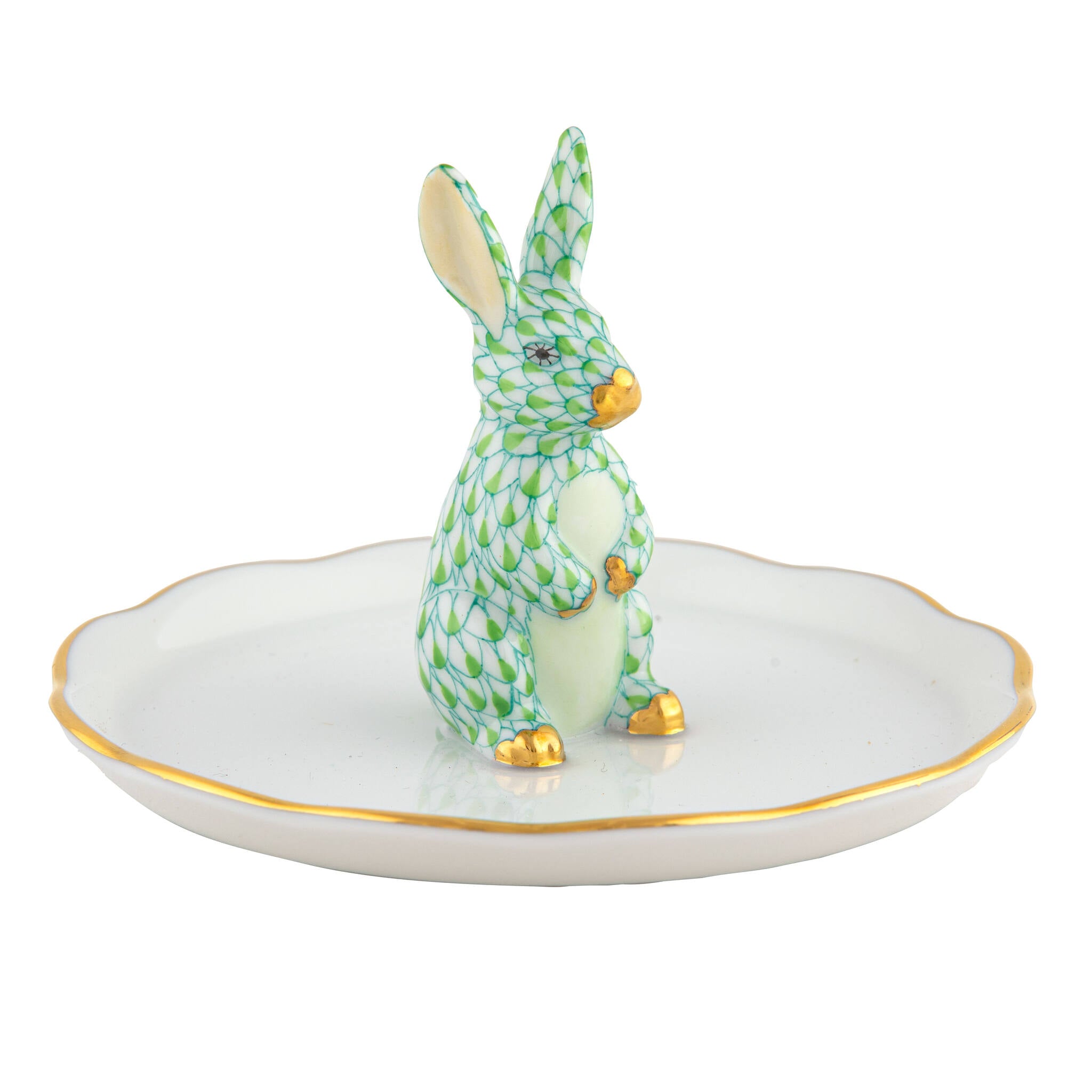 Bunny Ring Holder Garnishment in hand-painted Key Lime porcelain by Herend of Hungary