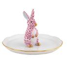 Hand-painted Herend Bunny Ring Holder Garnishment in Raspberry fishnet porcelain on a white background