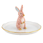 Rust fishnet Bunny Ring Holder Garnishment figurine, hand-painted Herend porcelain with 24k gold accents