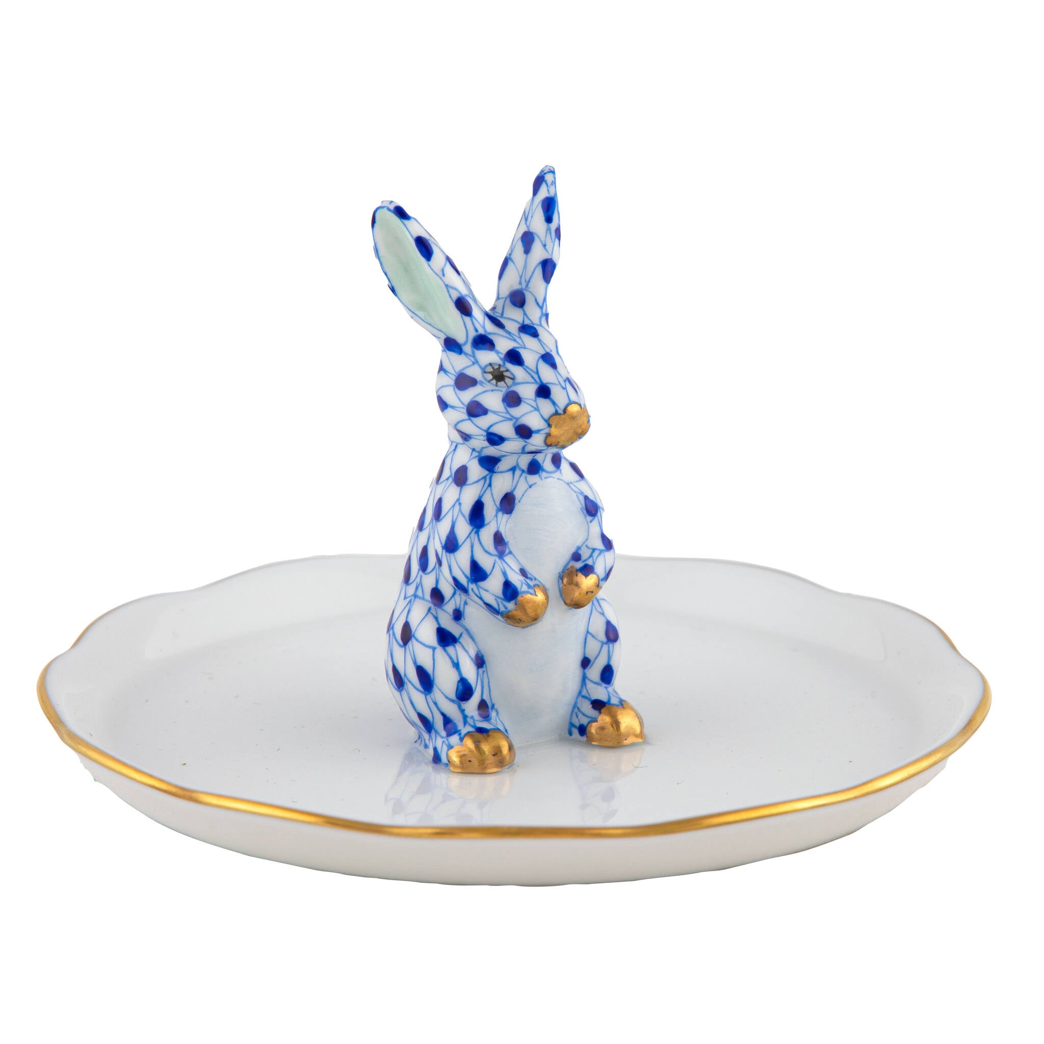 Bunny Ring Holder Garnishment in hand-painted Sapphire porcelain by Herend of Hungary