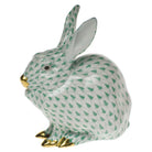 Green fishnet Bunny Sitting Figurine figurine, hand-painted Herend porcelain with 24k gold accents