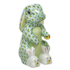 Hand-painted Herend Bunny Slippers Figurine in Key Lime fishnet porcelain on a white background