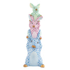 Hand-painted Herend Bunny Trio Figurine in fine porcelain, 1.5in L X 1.5in W X 4.25in H, on a white background