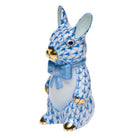 Hand-painted Herend Bunny with Bowtie Figurine in fine porcelain, 1.5in L X 3in H, on a white background