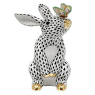 Black fishnet Bunny with Butterfly Figurine figurine, hand-painted Herend porcelain with 24k gold accents