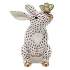 Chocolate fishnet Bunny with Butterfly Figurine figurine, hand-painted Herend porcelain with 24k gold accents