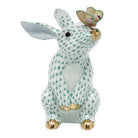 Bunny with Butterfly Figurine in hand-painted Green porcelain by Herend of Hungary