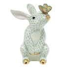 Hand-painted Herend Bunny with Butterfly Figurine in Key Lime fishnet porcelain on a white background