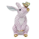 Raspberry fishnet Bunny with Butterfly Figurine figurine, hand-painted Herend porcelain with 24k gold accents