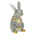 Black fishnet Bunny with Christmas Lights Figurine figurine, hand-painted Herend porcelain with 24k gold accents